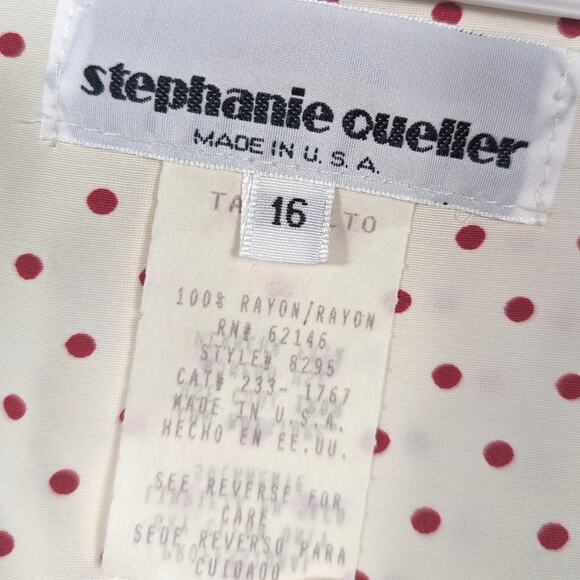 Vtg Stephanie Queller Dress Women's Sz 16 Large Cream Red Polka Dot Classic - Picture 7 of 8